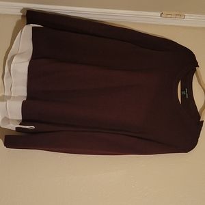 Beautiful, heavy, burgundy sweater with faux shirt